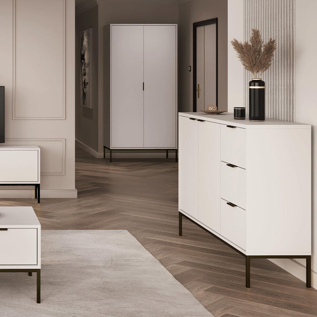 SCHRANK 2 Türen Seattle Weiß und Schwarz - Weiß, Holzwerkstoff (100/205.4/55cm) - Petits-meubles