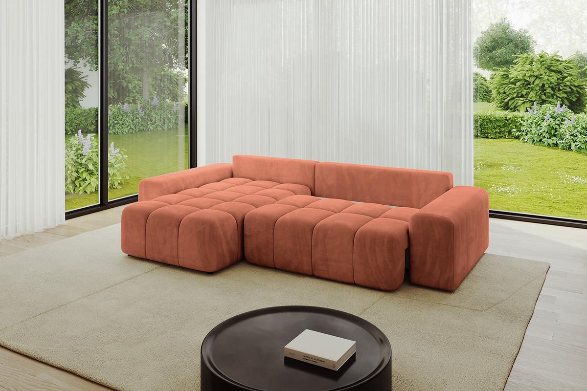 ECKSOFA Ottomane links ENIL-L 297x189x68 Koralle Velours - Koralle, Holzwerkstoff/Kunststoff (297/189cm) - ALTDECOR
