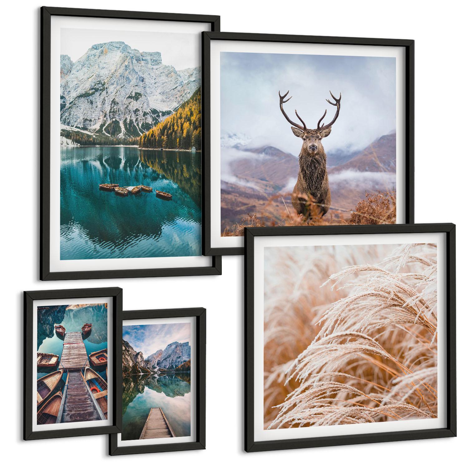 BILDER SET 5er Set - 50x50 cm & 20x30 cm & 40x60 cm Schwarzer Rahmen - Architektur der Kanäle von Venedig - Schwarz, Kunststoff (40/60cm) - TULUP