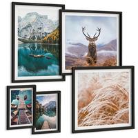 BILDER SET 5er Set - 50x50 cm & 20x30 cm & 40x60 cm Schwarzer Rahmen - Architektur der Kanäle von Venedig - Schwarz, Kunststoff (40/60cm) - TULUP