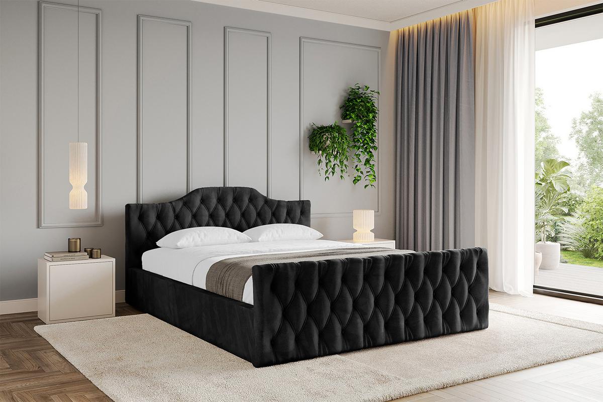 POLSTERBETT mit Bettkasten, Fußteil und Lattenrost, Boxbett mit Matratze H3/H4 - FALIO-Z-V1 120x200 Schwarz - Schwarz, Holzwerkstoff/Textil (120/200cm) - ALTDECOR