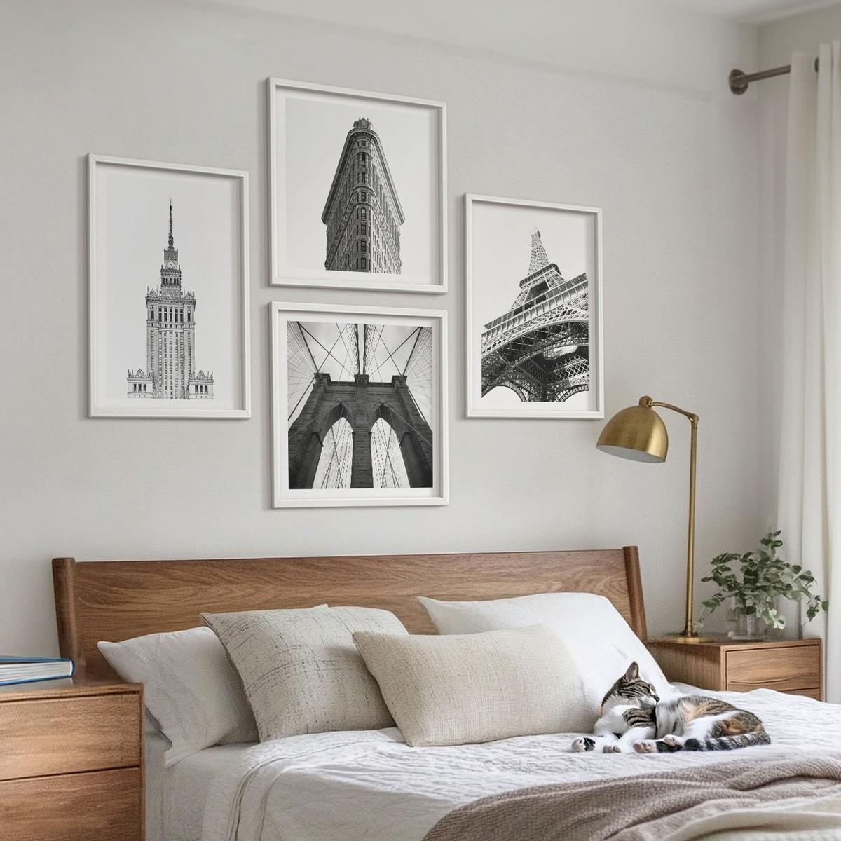 BILDER SET 4er Set - 50x50 cm & 40x60 cm Weißer Rahmen - Architektur Schwarz-Weiß-Minimalismus - Weiß, Kunststoff (50/50cm) - TULUP
