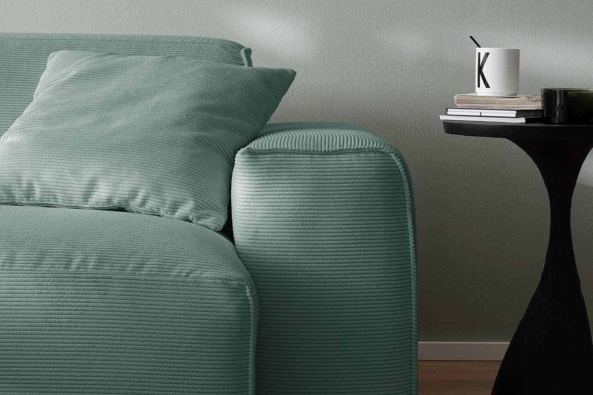 SOFA RANI Smaragdgrün Cord - Smaragdgrün/Schwarz, Kunststoff/Textil (256/71/101cm) - KAWOLA