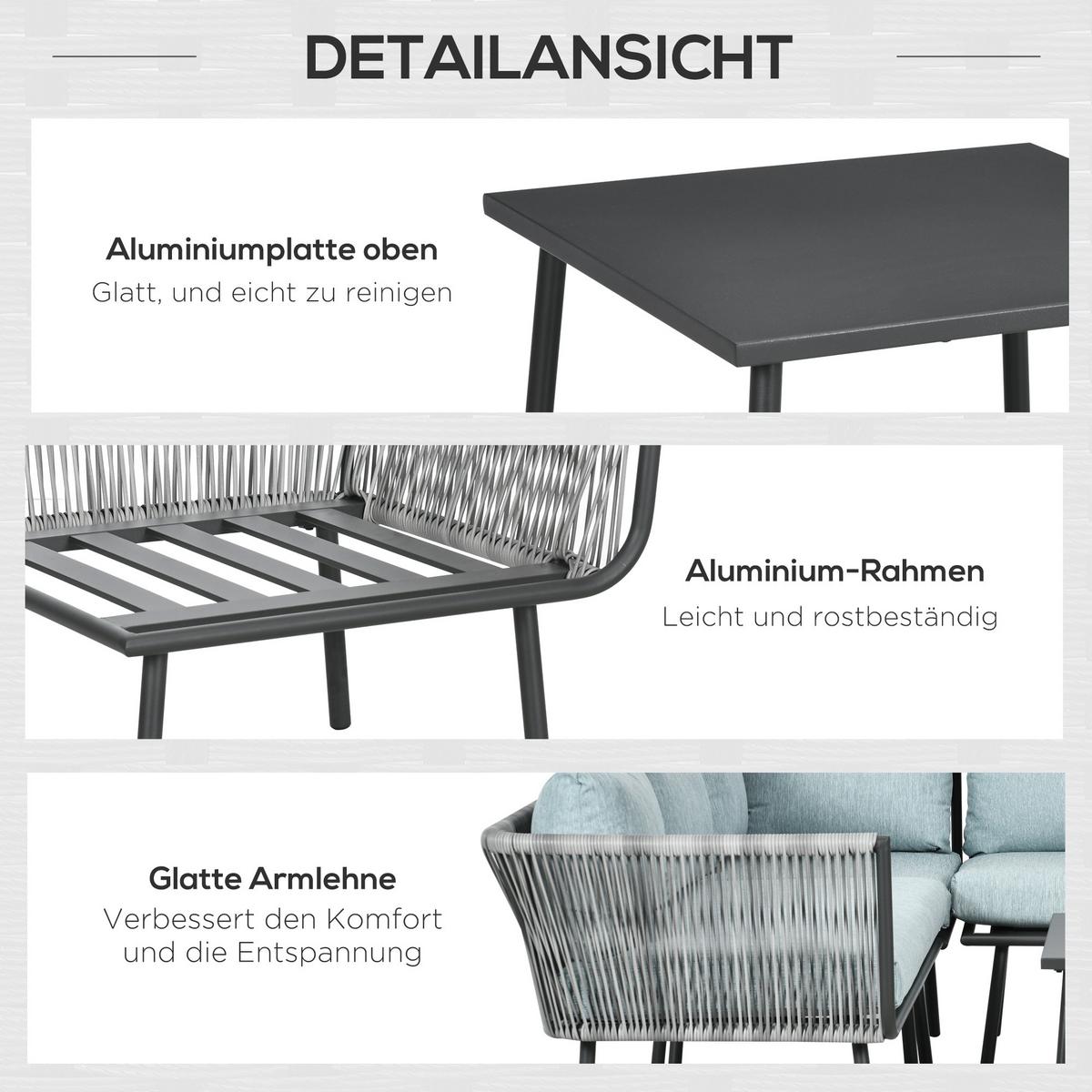 GARTENMÖBEL Set, Aluminium, Grau+Blau - Grau, Metall - Outsunny