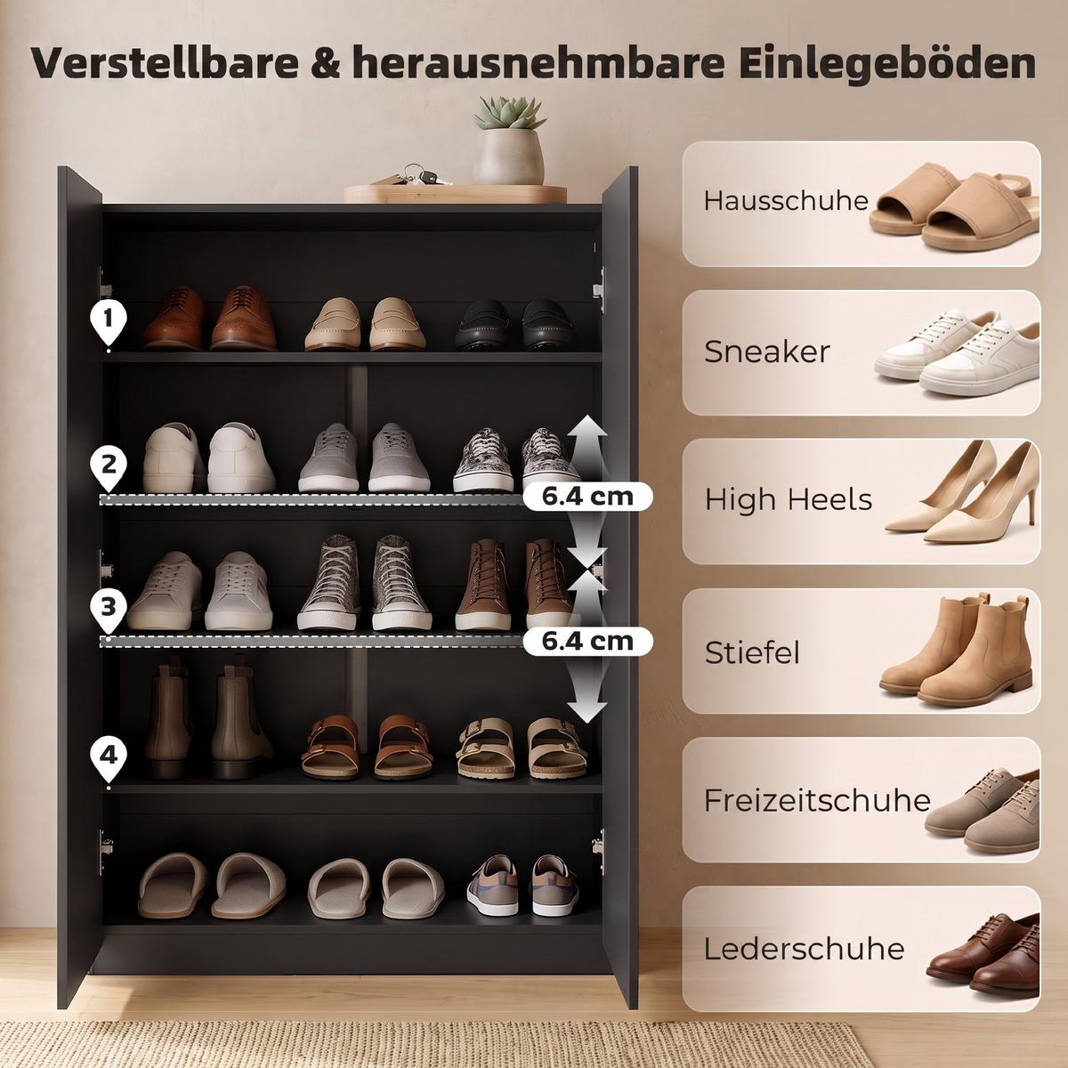 SCHUHSCHRANK Spanplatte MDF Schwarz - Schwarz Hochglanz/Schwarz, Holzwerkstoff (34/103/72cm) - HOMCOM