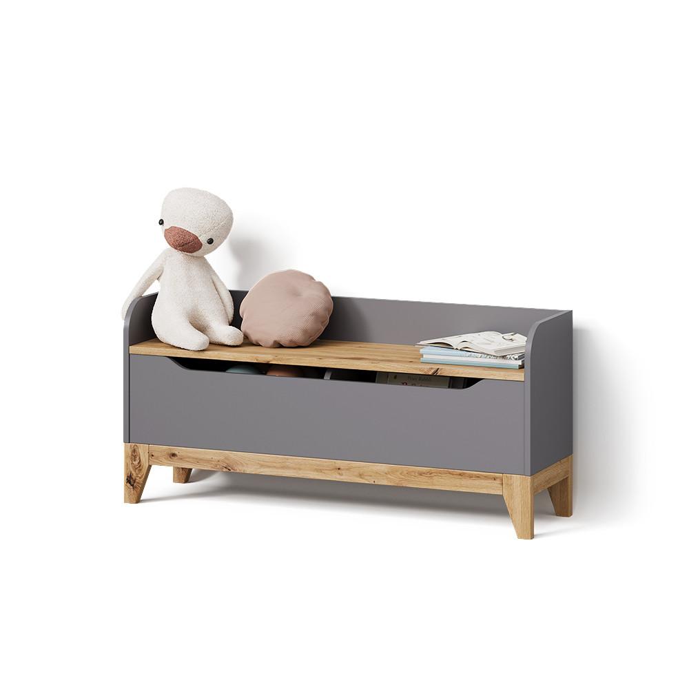 SPIELZEUGTRUHE Malia Grau/Artisan 107.2 x 50 cm mit Sitzbank - Eiche Artisan/Grau, Holzwerkstoff (107.2/30cm) - Livinity®