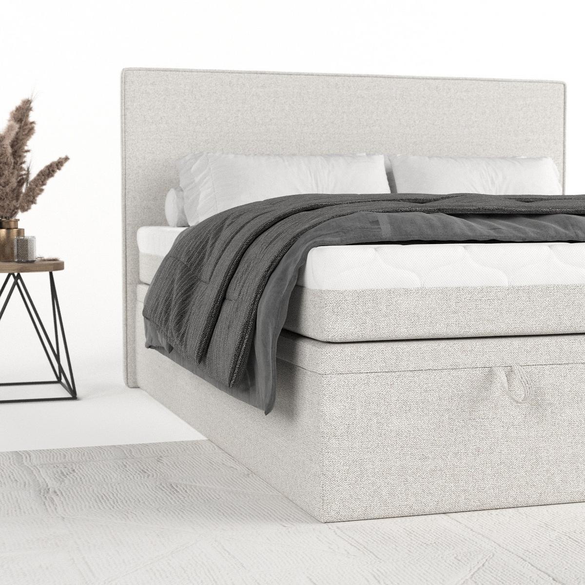 BOXBETT Zalla 200/200 cm Hellbeige im Riva Stoff - Sandfarben/Schwarz, Holz/Holzwerkstoff (200/200cm) - AltaBeds