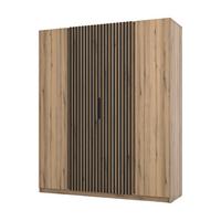 KLEIDERSCHRANK Nehir Korpus Eiche Evoke, Front Eiche Evoke/Schwarz 200 cm - 4T Modern mit 2 Lamellentüren mittig - Eichefarben, Holzwerkstoff/Kunststoff (200/239/61.9cm) - AX Living
