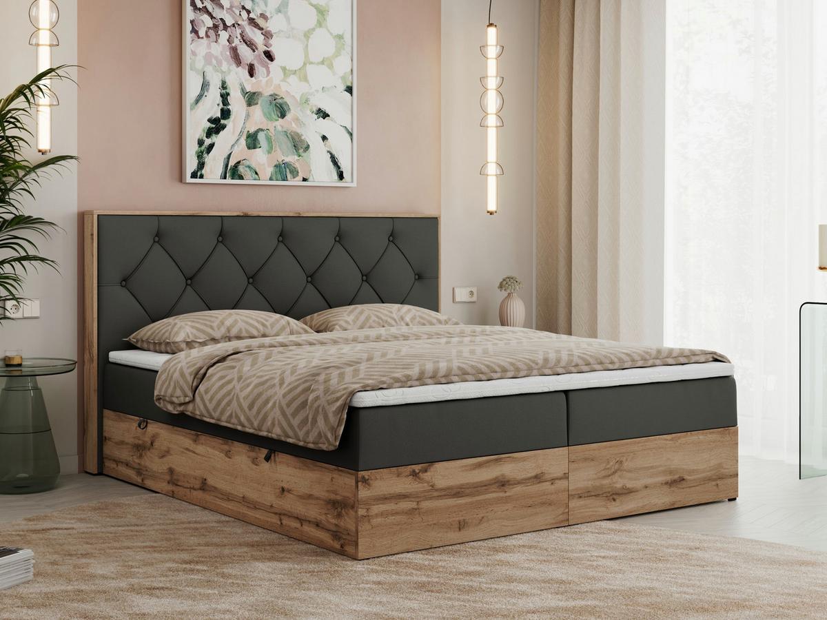 BOXBETT VENETO 140/200 Dunkelgrau Kunstleder - H3 - Dunkelgrau, Holz/Textil (140/200cm) - MKS