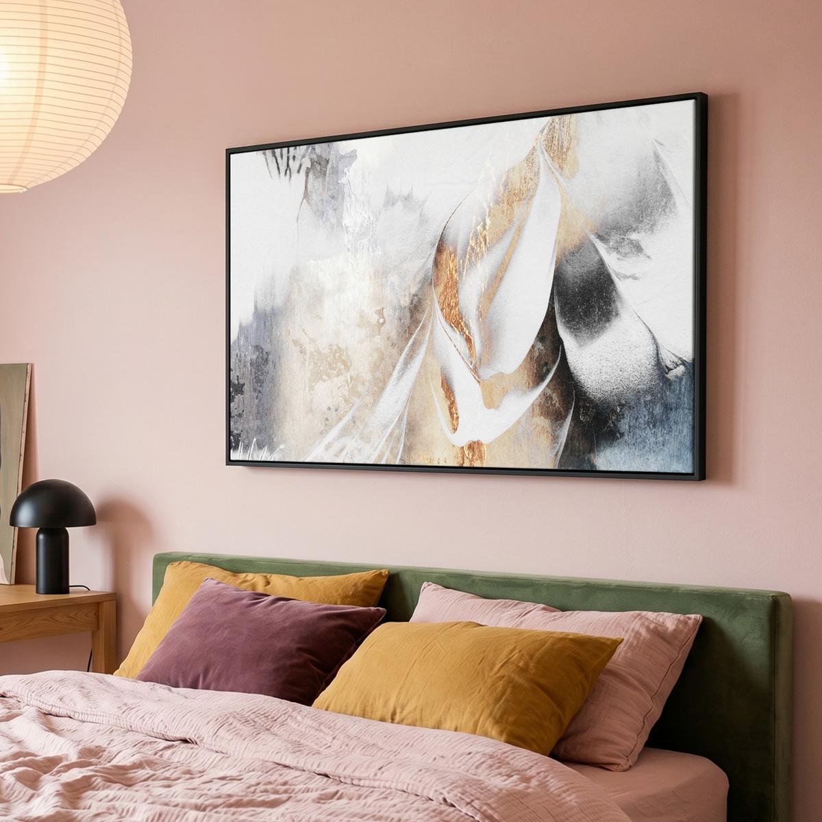 LEINWAND Bilder mit Rahmen - Luxus - Abstrakt - Gold - Weiß - 140x90 - Goldfarben, Textil (140/90cm) - MuchoWow