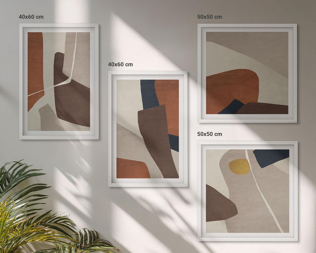 BILDER SET 4er Set - 50x50 cm & 40x60 cm Weißer Rahmen - Abstrakte moderne Formen - Weiß, Kunststoff (50/50cm) - TULUP