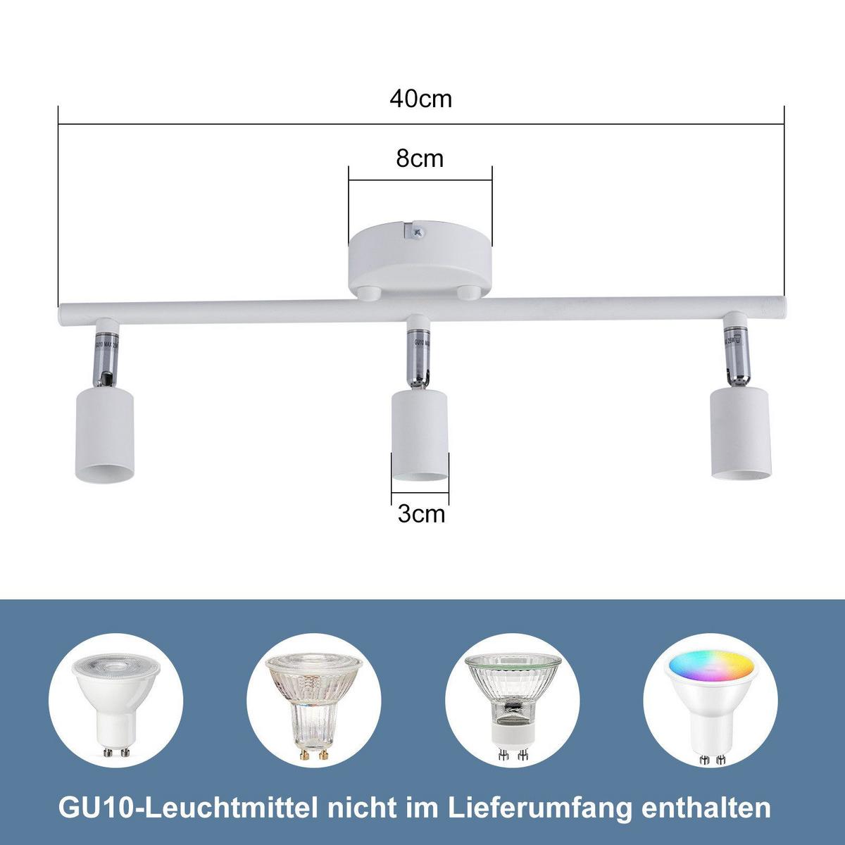 DECKENSTRAHLER Flensburg 3-flammig 40/8/13.5 cm - Weiß, Metall (40/8/13.5cm) - Nettlife