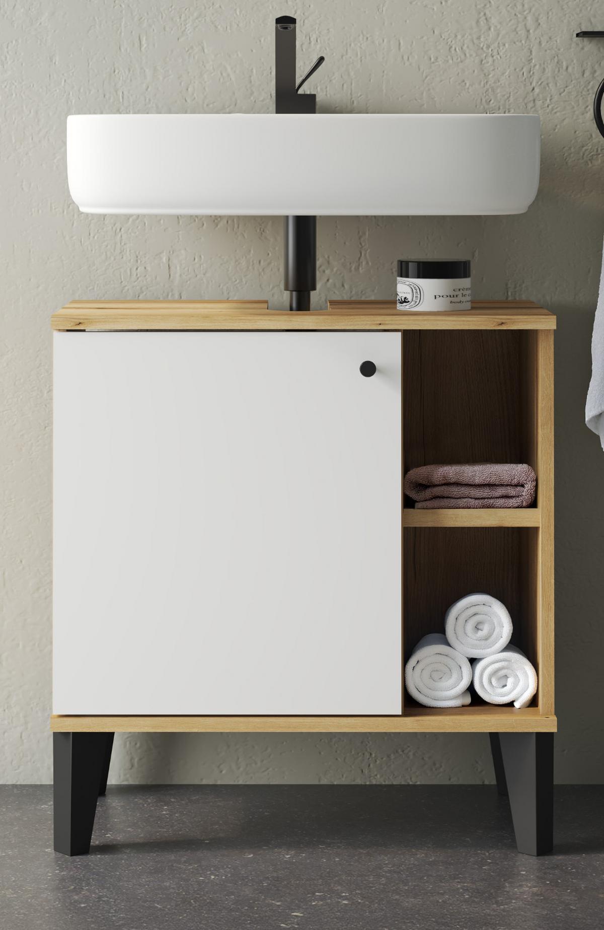 WASCHBECKENUNTERSCHRANK weiß, Evoke Eiche, Badezimmer Unterschrank, 60 cm - Eichefarben/Schwarz, Holzwerkstoff/Kunststoff (60/65/33cm) - Furn.Design