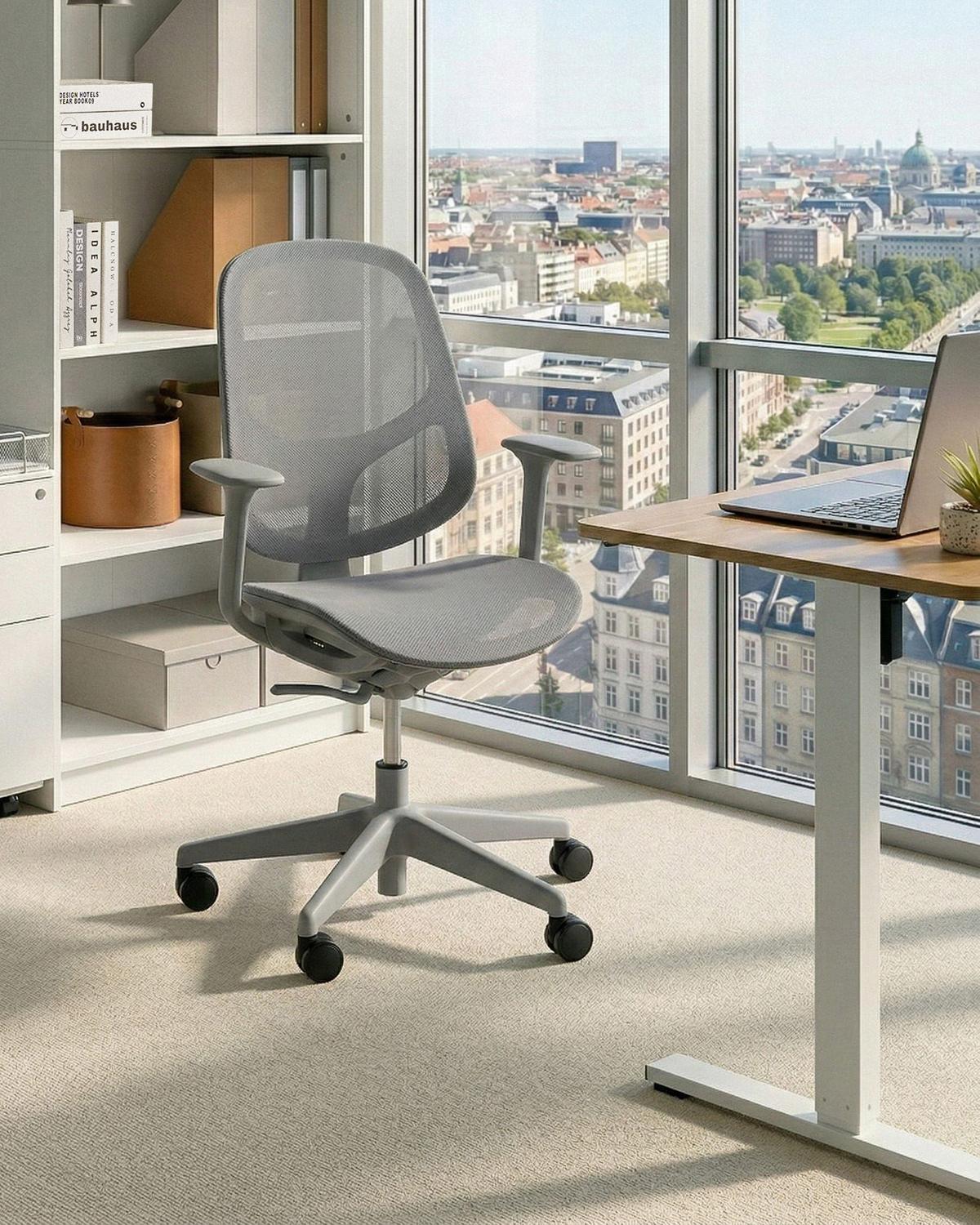 BÜROSTUHL Hellgrau Aeri - Hellgrau, Textil (60/93/60cm) - Beliani