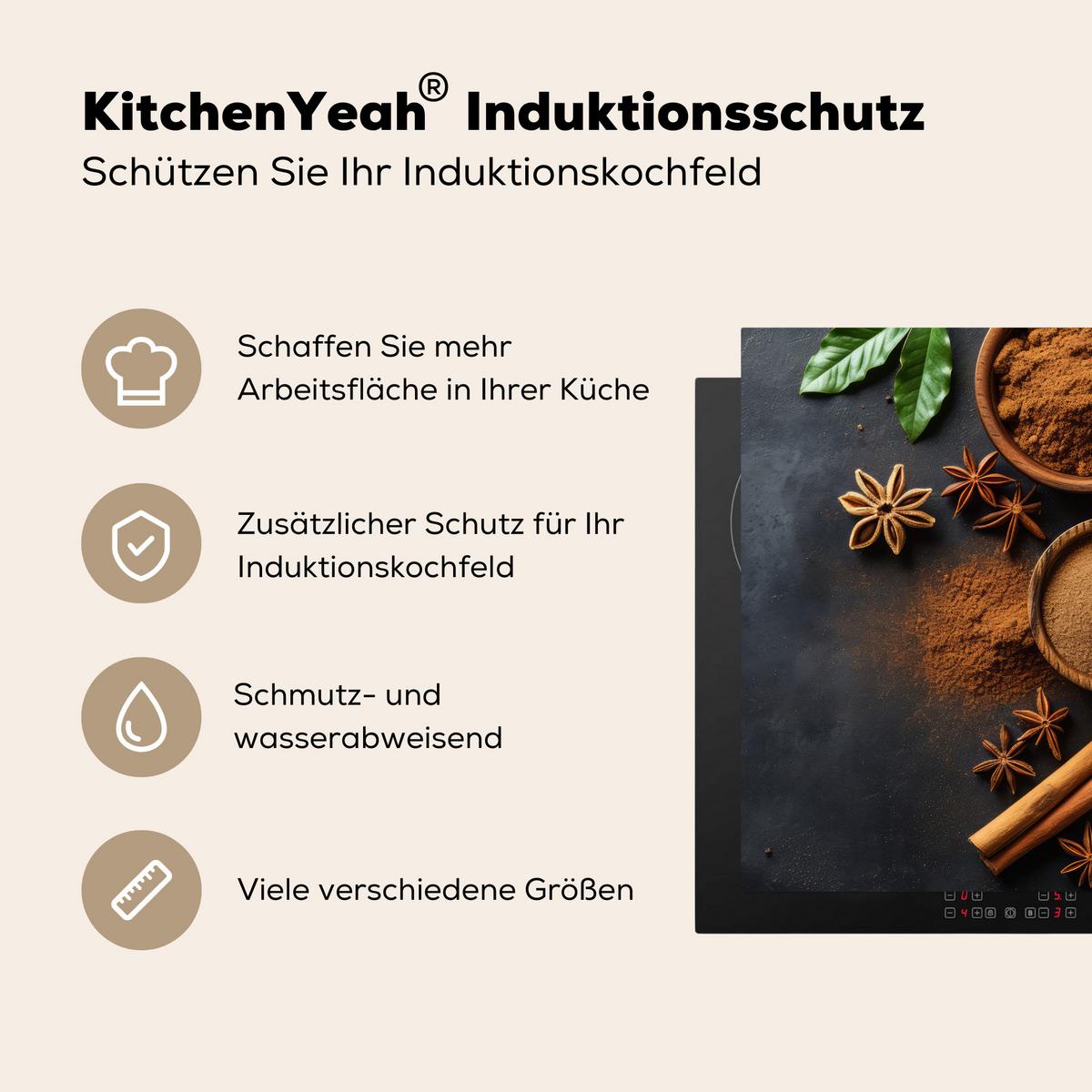 HERDABDECKPLATTE Zimt - Beton - Kaffee - Zimtstangen - Gewürze Induktionsmatte 78x78 cm - Mokka, Kunststoff (78/78/0.2cm) - MuchoWow