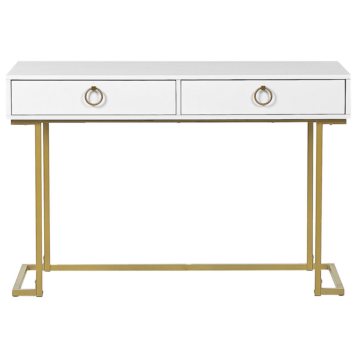 KONSOLENTISCH weiß/gold 2 Schubladen Westport - Goldfarben/Weiß, Metall (50/115/77cm) - Beliani