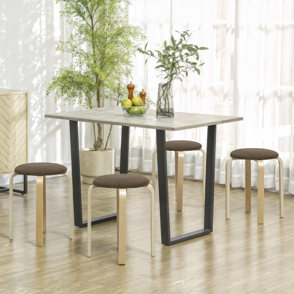 HOCKER 4er Set Holzwerkstoff Braun - Braun/Naturfarben, Birkenholz/Holzwerkstoff (40/45/40cm) - HOMCOM