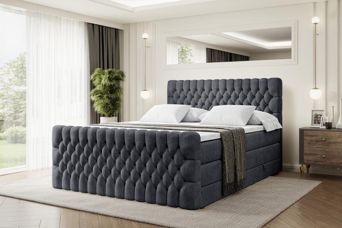 BOXSPRINGBETT SERENE-Z KING - 140 x 200 - H3/H4 - Dunkelgrau - Dunkelgrau, Holzwerkstoff (140/200cm) - ALTDECOR