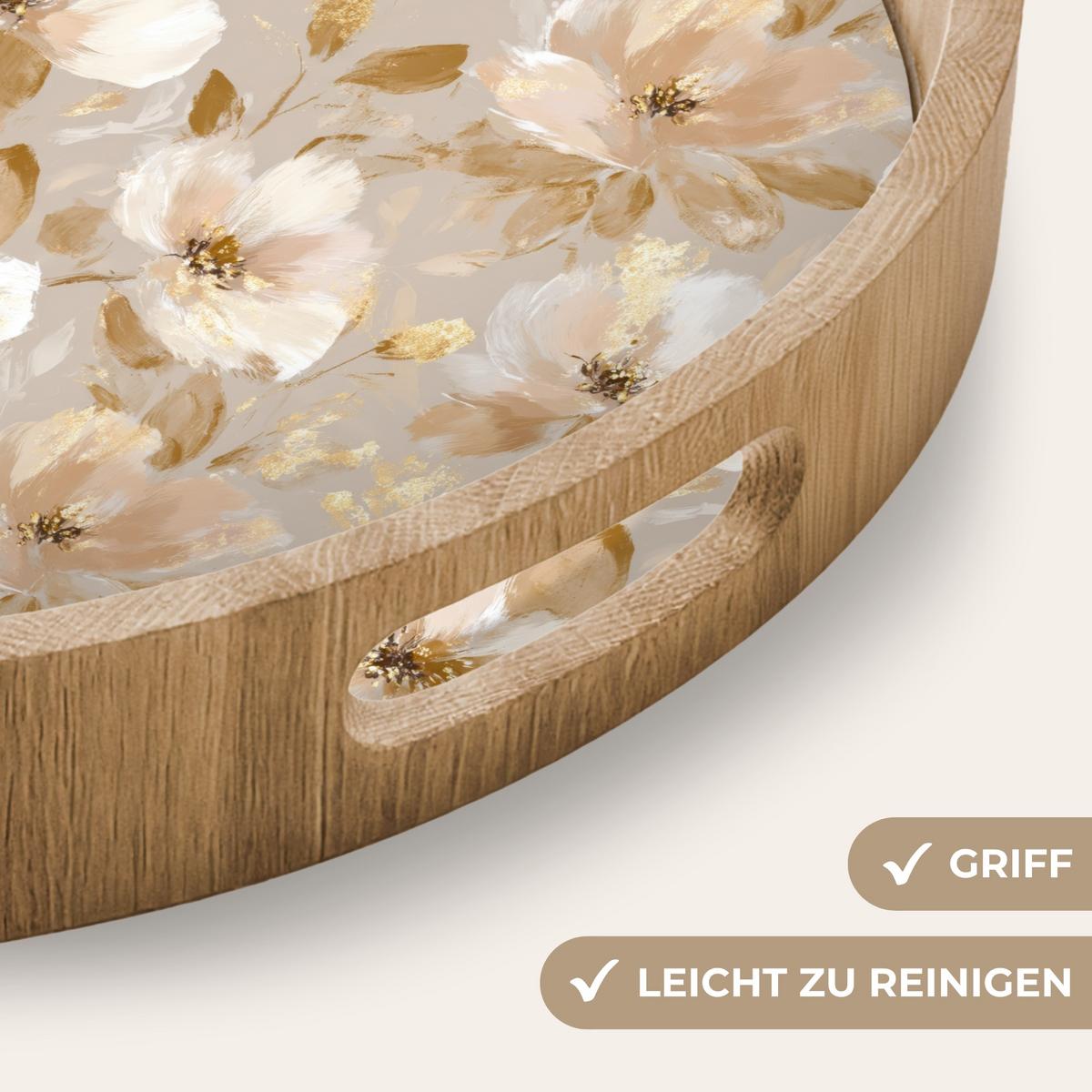 TABLETT Blumen - künstlerisch - Gold 40x40 cm - Beige, Holz (40/5/5cm) - OnlyWow