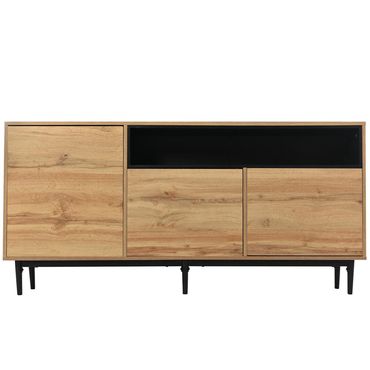 SIDEBOARD Schwarzer mit Türen und offenen Regalen, 160/35/76cm - Eichefarben, Holzwerkstoff/Metall (160/76/35cm) - Urban Meuble