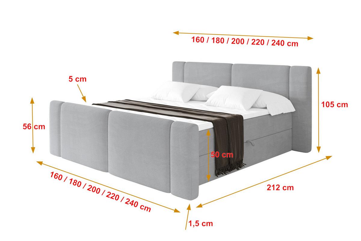 BOXBETT mit Matratze H3 - EVON Zanozek - 180x200 cm Grau - Graubraun, Holzwerkstoff (180/200cm) - ALTDECOR