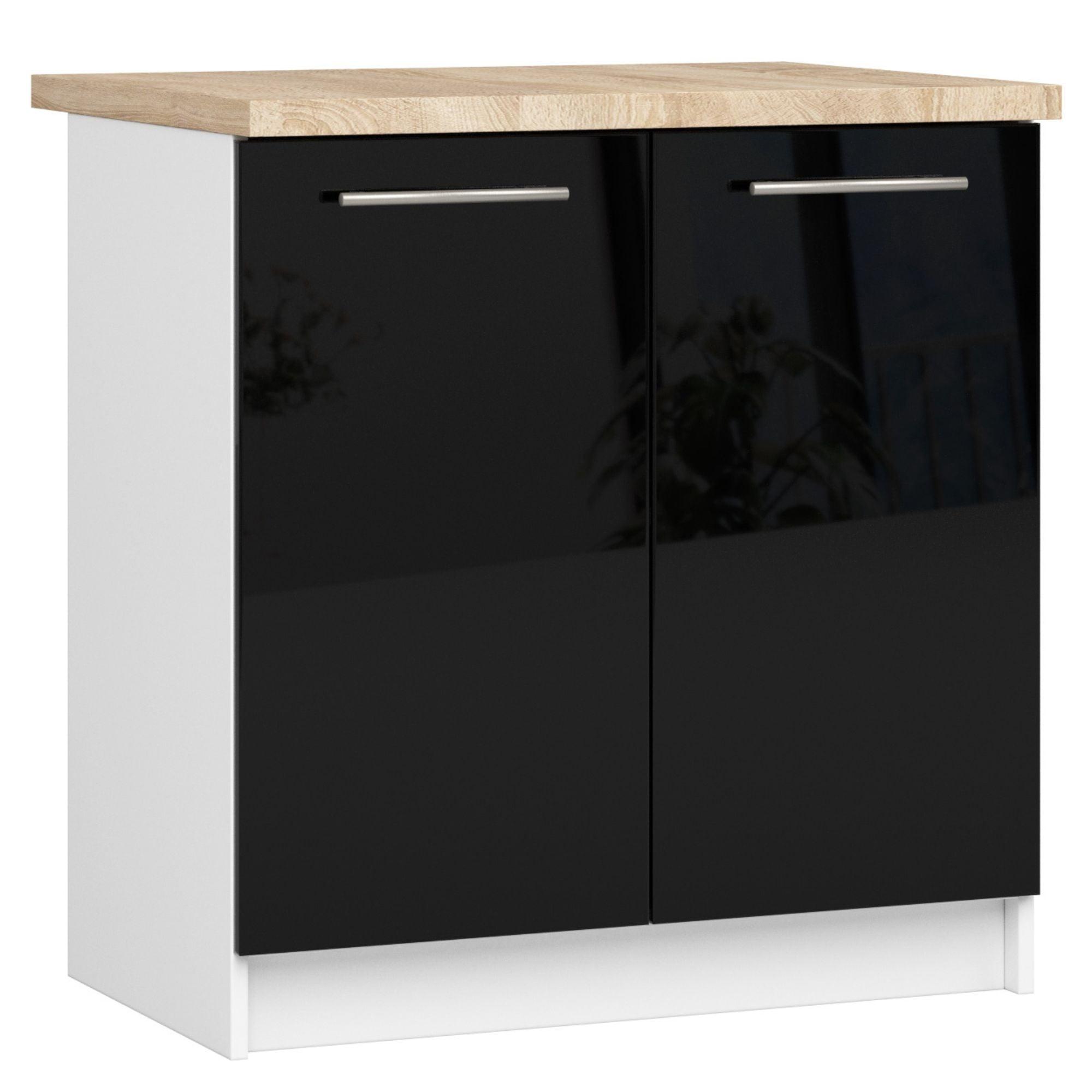 UNTERSCHRANK Weiß, Schwarz Glanz 85/80/46 - Schwarz Hochglanz/Weiß, Holzwerkstoff (80/85/46cm) - RAUMHIRSCH FURNITURE