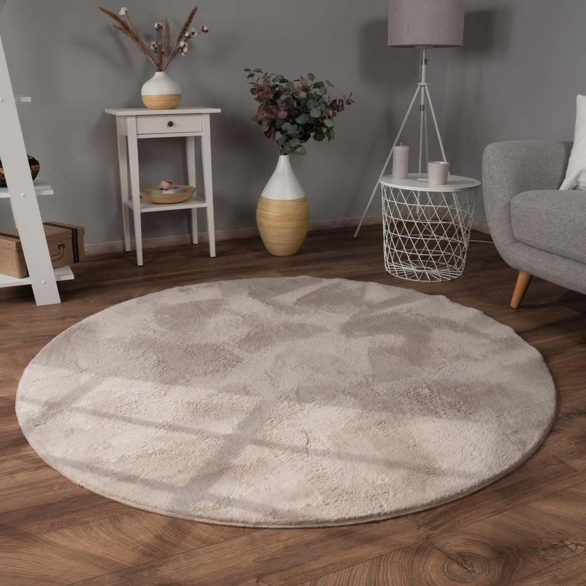 KURZFLORTEPPICH, einfarbig, aus Polyester, Beige, Ø 80 cm - Beige, Textil (80/80cm) - KADIMA DESIGN