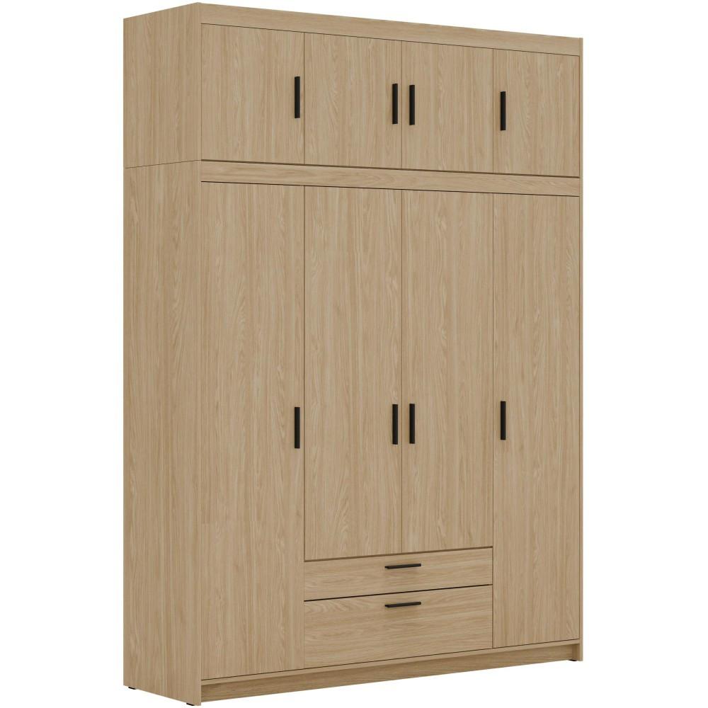DREHTÜRENSCHRANK Elena mit 4 Türen und 2 Schubladen, mit Aufsatz Eiche Geölt - Eichefarben, Holzwerkstoff (176/245/53cm) - Beautysofa