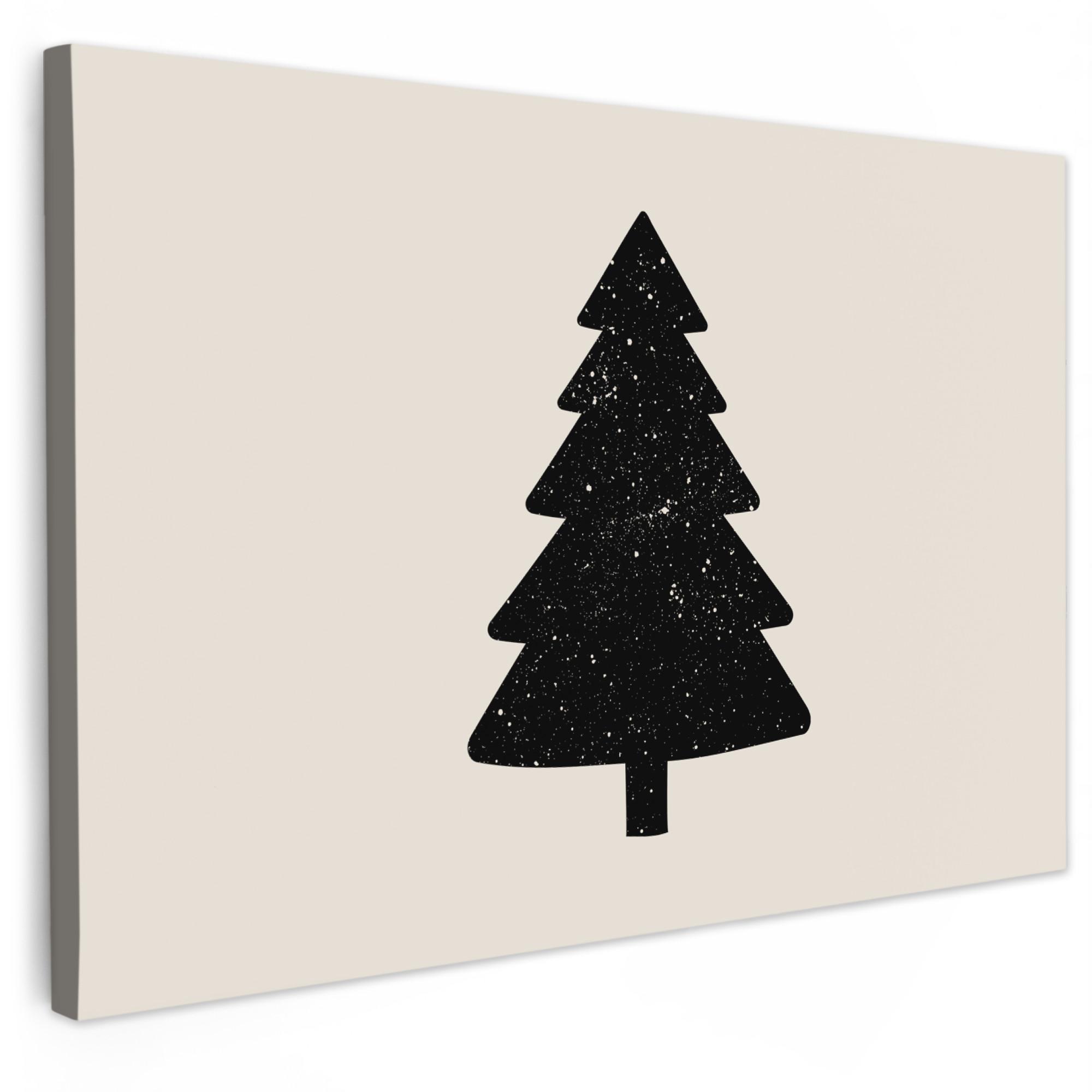 LEINWANDBILD Weihnachtsbaum - Schwarz - Urlaub - Beige Gemälde 60x40 cm - Schwarz, Textil (60/40cm) - MuchoWow