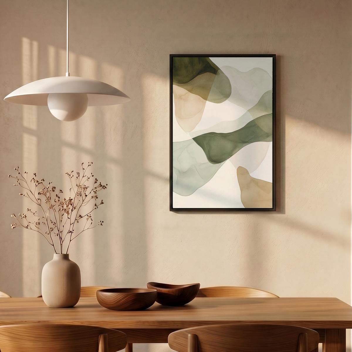 LEINWAND Bilder mit Rahmen - Japandi - Abstrakt - Grün - 40x60 - Salbeigrün, Textil (40/60cm) - MuchoWow