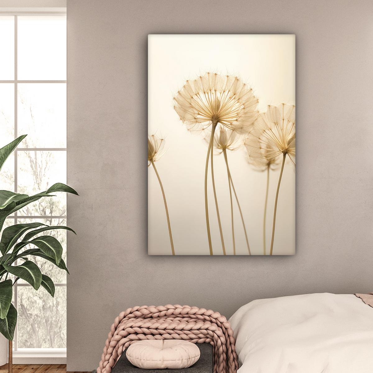 LEINWANDBILD Sonnenlicht - Löwenzahn - Botanisch - Blumen Deko XXL 80x120 cm - Creme, Textil (80/120cm) - MuchoWow