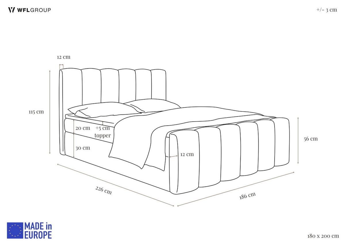 BOXBETT Serenity mit Bettkasten, Grau Chenille 180x200 cm – inkl. H4 Taschenfederkern Matratze & Foam Topper - Schwarz/Grau, Holz/Holzwerkstoff (180/200cm) - WFL GROUP