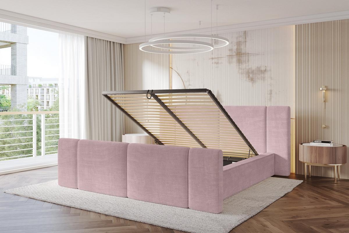 POLSTERBETT mit Bettkasten, Fußteil und Lattenrost, Bett mit Matratze H3/H4 - RIVO-Z 180x200 Rosa - Rosa, Holzwerkstoff/Textil (180/200cm) - ALTDECOR