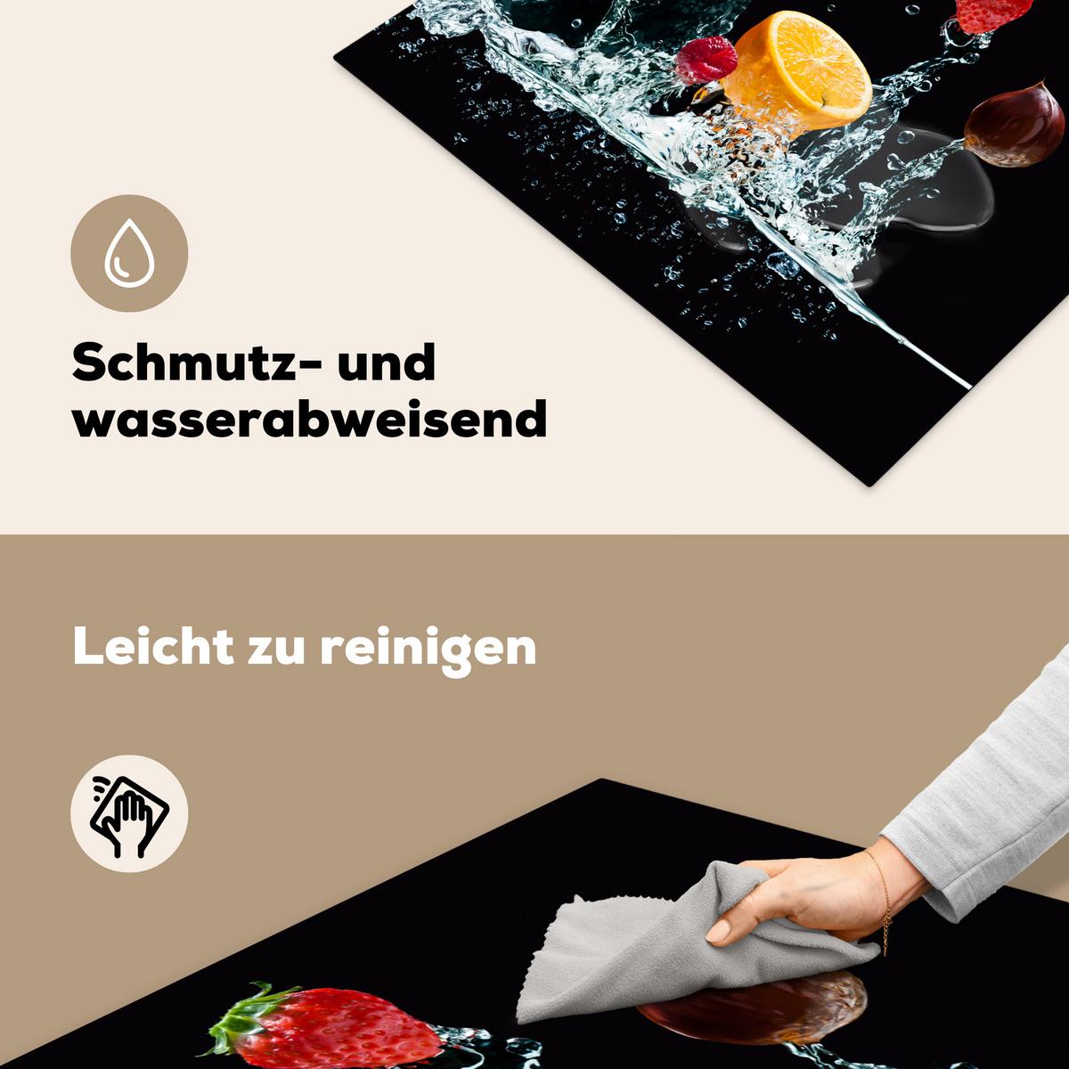 HERDABDECKPLATTE Wasser - Obst - Orange - Erdbeere - Kirsche - Schwarz Induktionsmatte 77x59 cm - Orange, Kunststoff (77/59/0.2cm) - MuchoWow