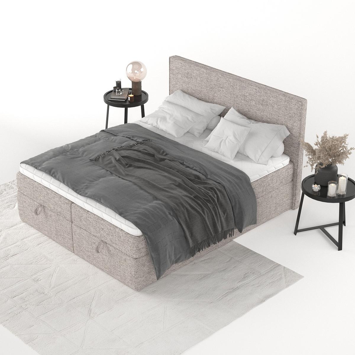 BOXBETT Velma 140/200 cm Beige im Neve Stoff - Beige/Schwarz, Holz/Holzwerkstoff (140/200cm) - AltaBeds