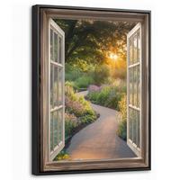 LEINWAND Bilder mit Rahmen - Aussicht - Blumen - Natur - Sonne - Weg - 30x40 - Hellgelb, Textil (30/40cm) - MuchoWow