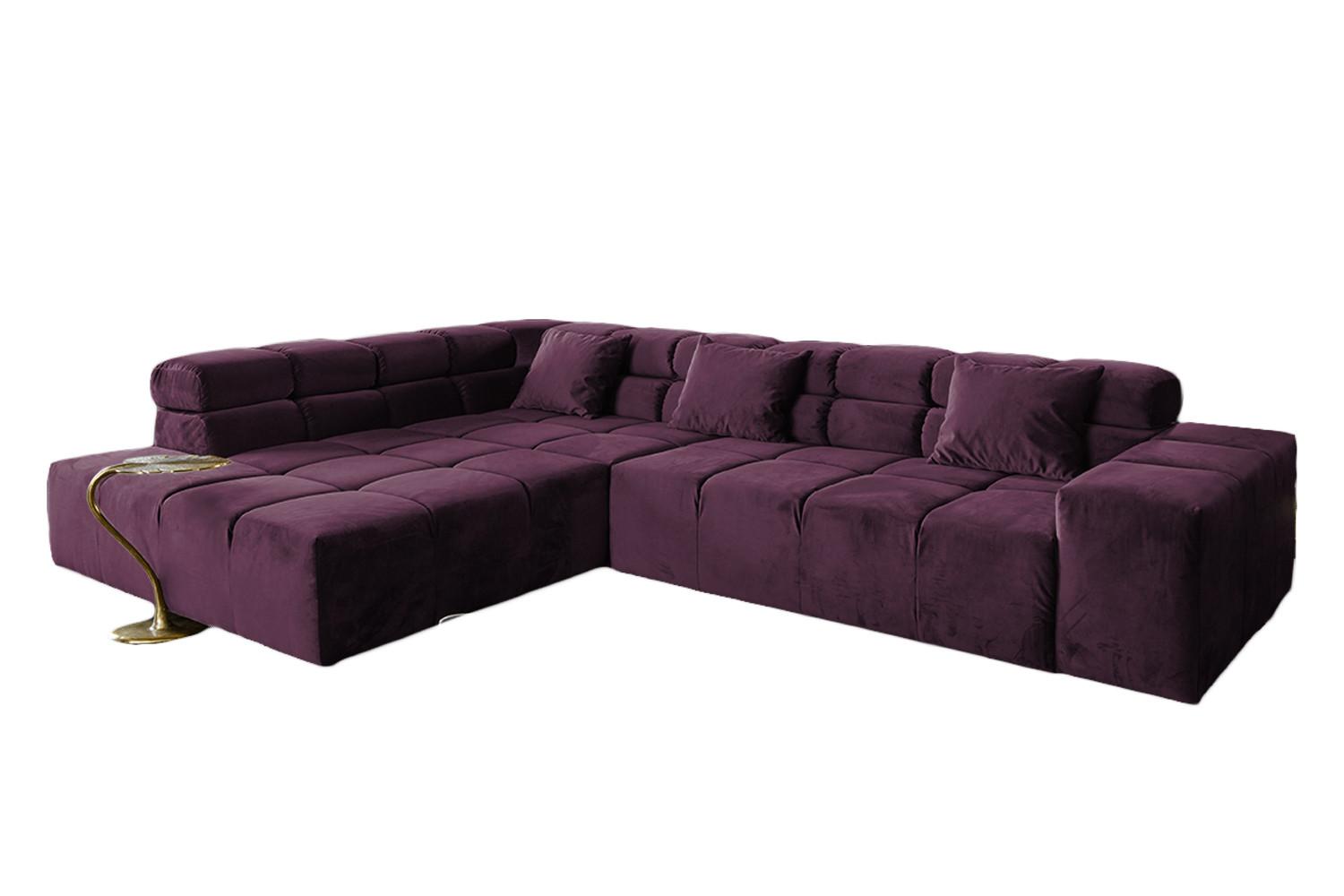 ECKSOFA MIT MOTORISCHEM SITZVORZUG NEVADA Violett Velvet Relaxfunktion - Violett/Schwarz, Textil (319/215cm) - KAWOLA