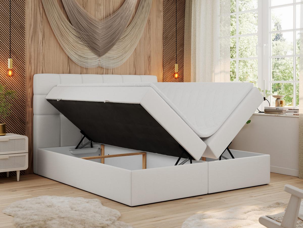 BOXBETT ERNI 160/200 - Weiß Kunstleder - H3 - Weiß, Holz/Textil (160/200cm) - MKS