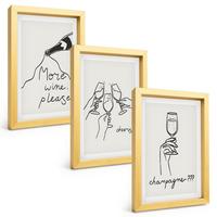 BILDER SET 3er Set - 20x30 cm Goldrahmen - Champagner-Wein-Linienzeichnung - Goldfarben, Kunststoff (20/30cm) - TULUP