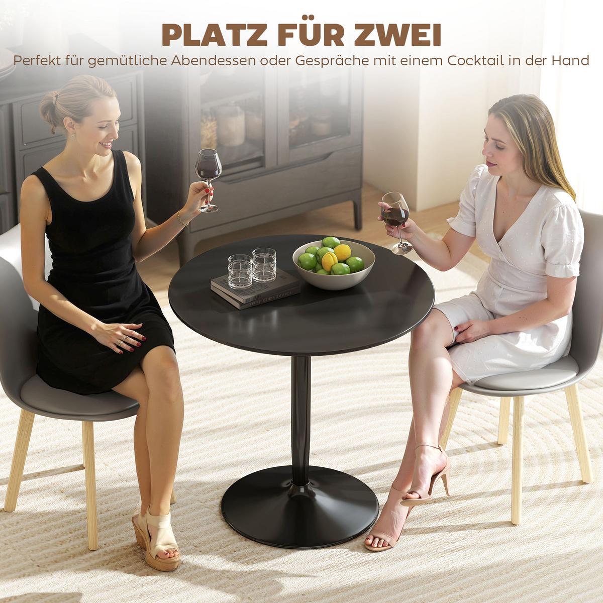 ESSTISCH Runder Küchentisch, Rutschfester Esszimmertisch für 2 Personen Schwarz - Schwarz, Holzwerkstoff/Metall (80/80/75cm) - HOMCOM