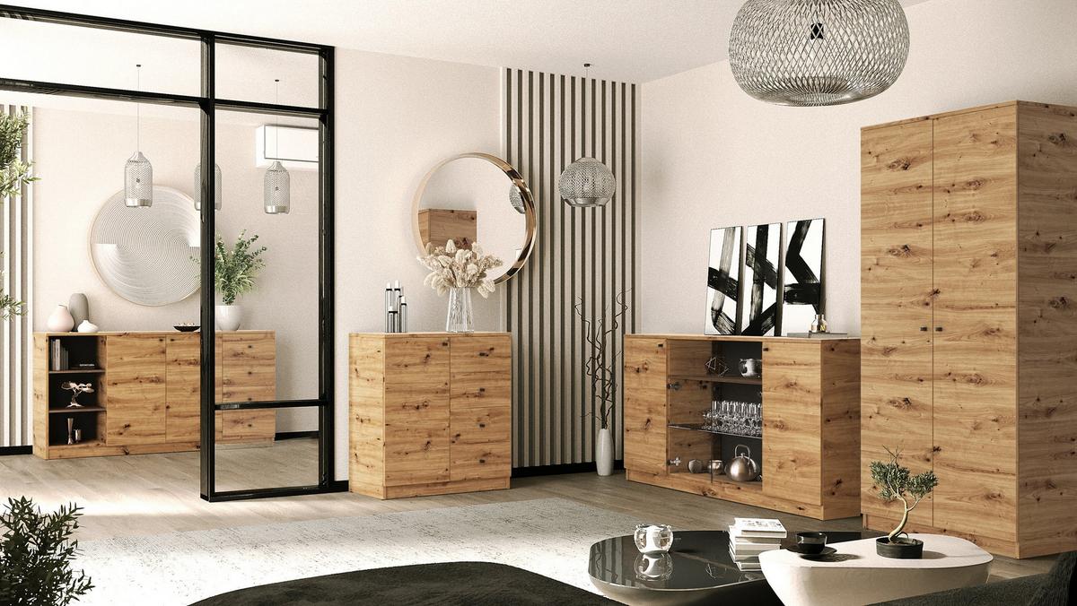 KOMMODE NATURIO 160/87/40cm mit 4 Schubladen 3 Türen Eiche Artisan - Eiche Artisan, Holzwerkstoff (160/87/40cm) - MASSENO