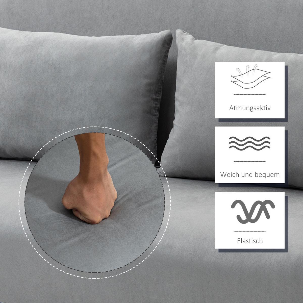 SCHLAFSOFA Zweisitzer mit Bettfunktion, Einzelbett mit Kissen, Samt, Hellgrau - Silberfarben/Hellgrau, Textil/Metall (80/78/111cm) - HOMCOM