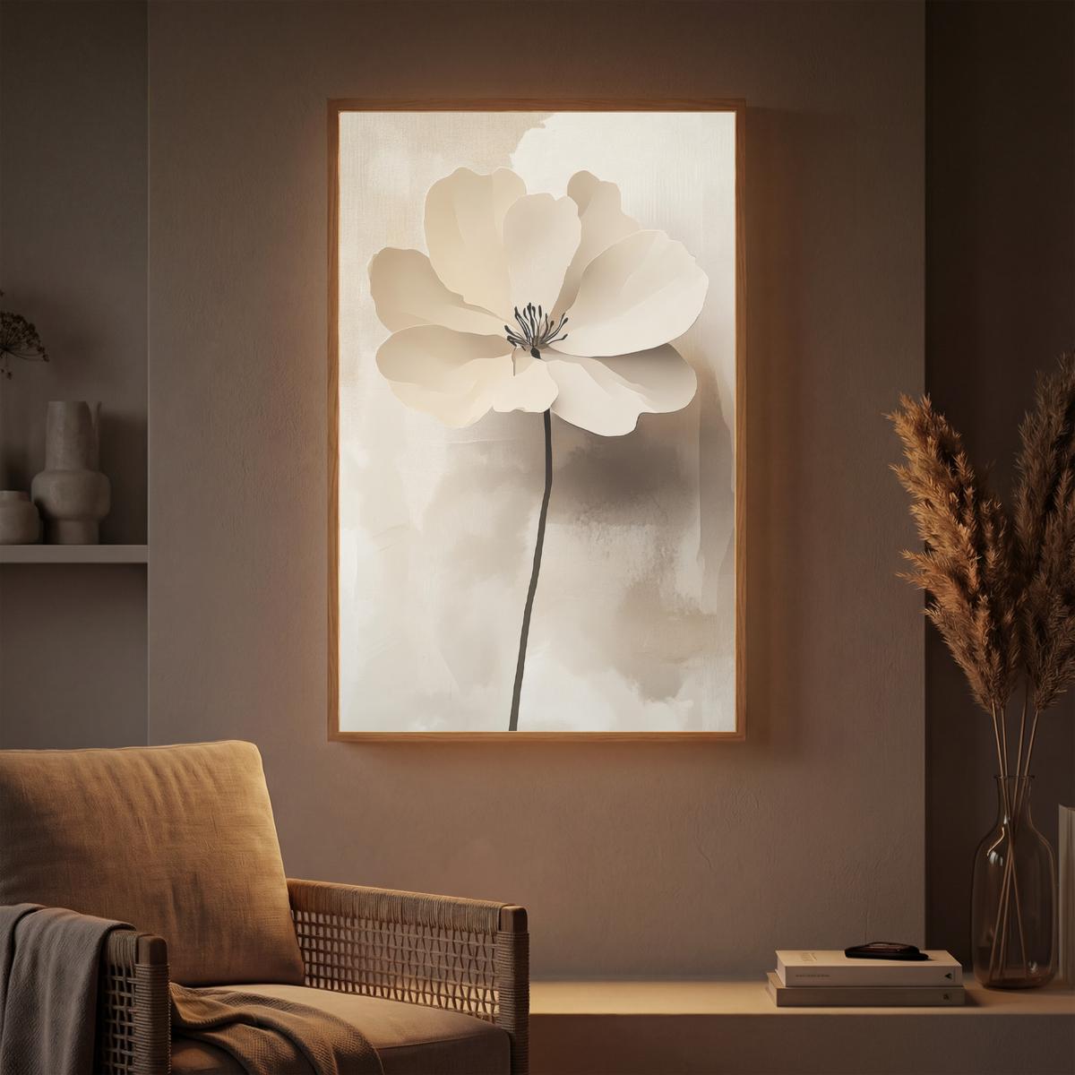 WANDLEUCHTE MIT AKKU Blume - Beige - Farbe - Schatten 60x90 cm - Beige, Holzwerkstoff (60/90/8cm) - OnlyWow