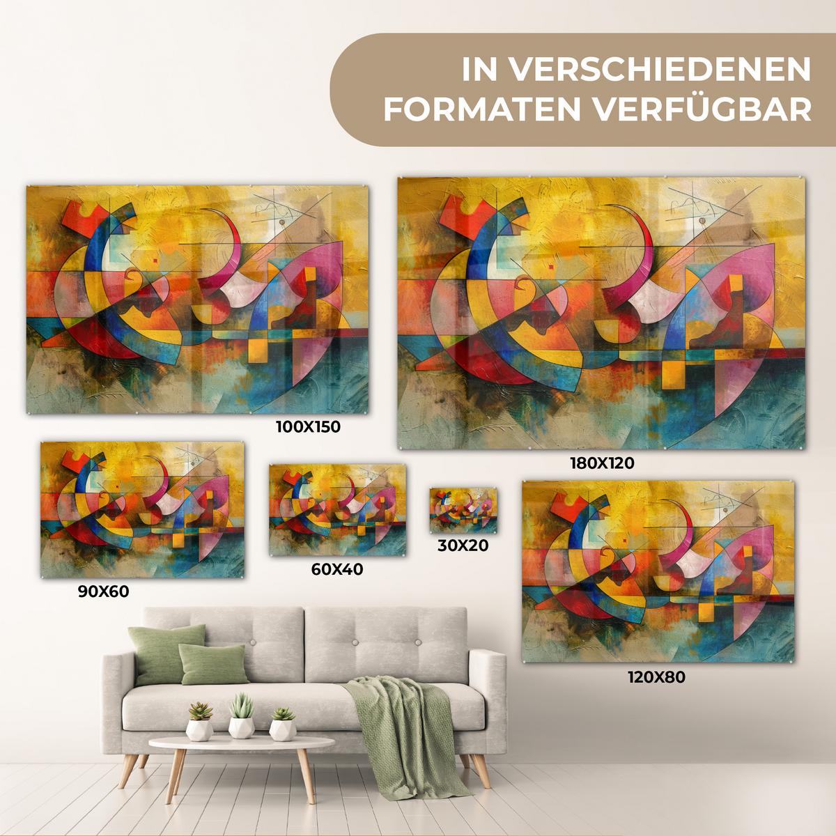 ACRYLGLASBILD Kunst - Abstrakt - Modern Wandbild Schlafzimmer 120x80 cm - Gelb, Glas (120/80cm) - MuchoWow