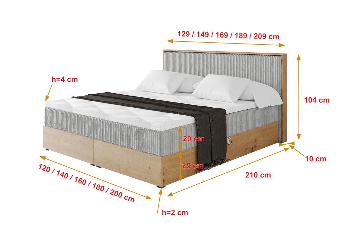 BOXBETT LOLLI9 - 200x200 - H4 Grau - Grau, Holzwerkstoff (200/200cm) - ALTDECOR