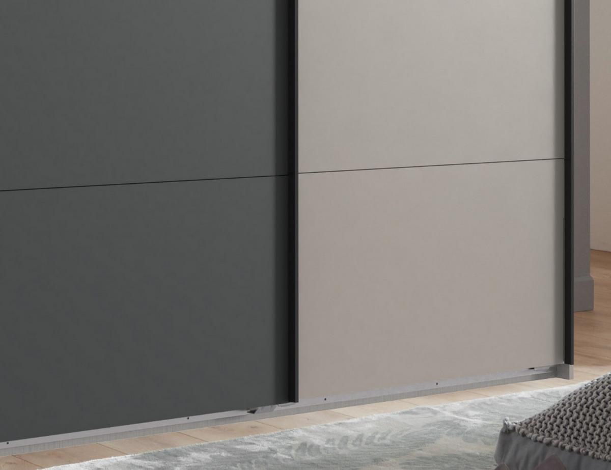 SCHWEBETÜRENSCHRANK 3-türig B270/H210/T65 cm, Kleiderschrank in Sandgrau mit Absetzungen in Anthrazit / 22008 - Sandfarben/Anthrazit, Holzwerkstoff/Metall (270/208/65cm) - luma-home