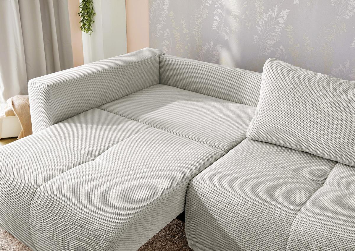 SCHLAFSOFA Verwandlung: Big-Sofa/Eckcouch, 2 Bettkästen, B243/T115-161/H84 cm, Liegefläche 145x197 cm, Waffelcord Silbergrau / 15242 - Silberfarben/Schwarz, Kunststoff/Textil (243/84/115cm) - luma-home