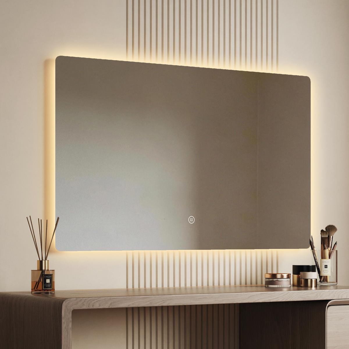 BADSPIEGEL LED abgerundet 3 Farbtemperaturen Touch-Schalter 100/60 cm - Transparent, Glas (100/60/3cm) - EMKE