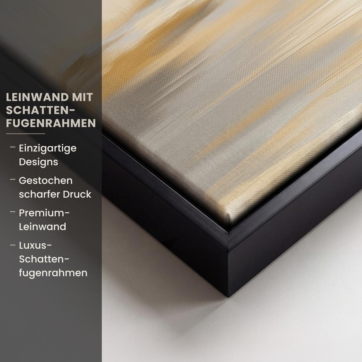 LEINWAND Bilder mit Rahmen - Gemälde - Baum - Abstrakt - Blätter - 50x70 - Beige, Textil (50/70cm) - MuchoWow