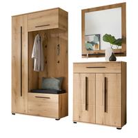 GARDEROBEN-SET Evoke Eiche 4-teilig 200 cm, Flurgarderobe mit viel Stauraum - Dunkelgrau/Eichefarben, Glas/Holzwerkstoff (201/200/39cm) - Furn.Design